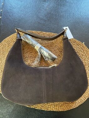 Suede Hobo Shoulder Bag in Dark Brown - Brown Polyurethane Leather back